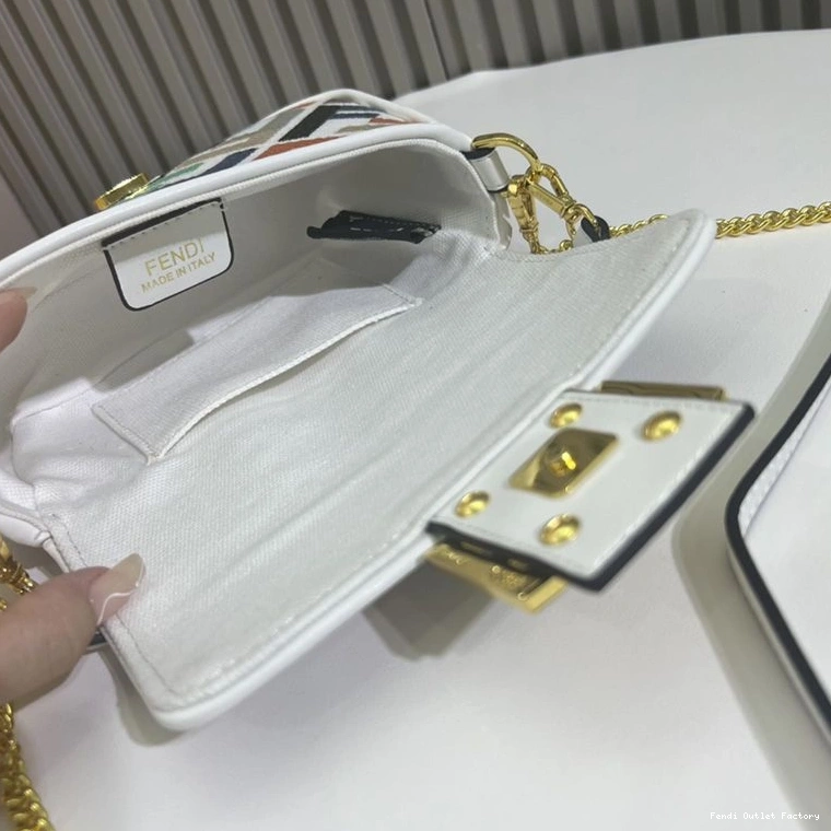 Vintage HOT Mini Motif Baguette FF In White Bag Canvas Fendi Multi 0727